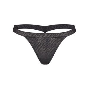 Skims Logo Mesh Foil Skimpy Thong Onyx Black NWT Women's Size Large Panties Sexy
